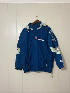 Vintage 90s Dallas Cowboys Starter Pro Line Jacket XL Hooded NFL Blue Spellout